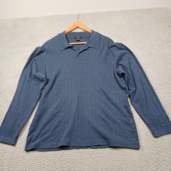 Alfani Sweater Mens XL Blue Long Sleeve Polo Collar Rib Knit Casual Pullover - Picture 1 of 7